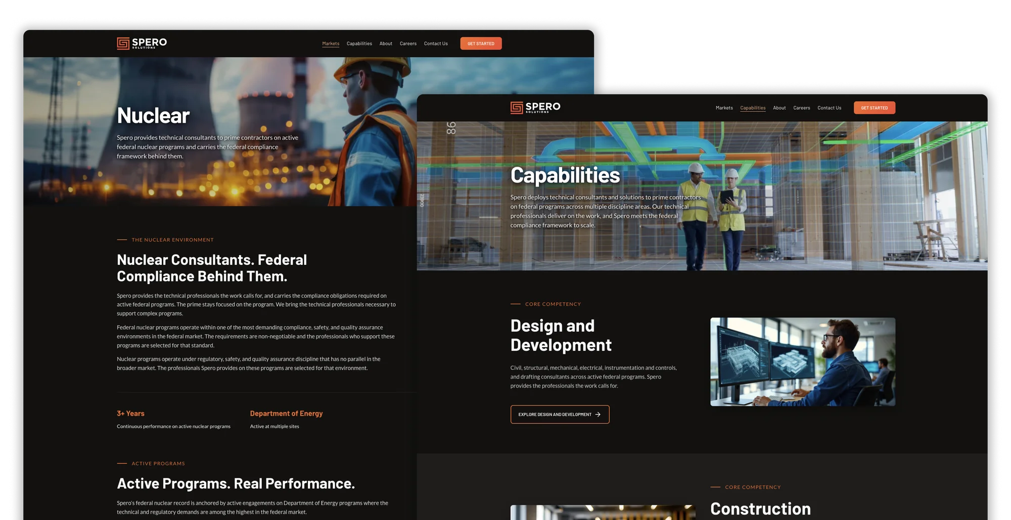 Published Spero Nuclear and Capabilities desktop pages.