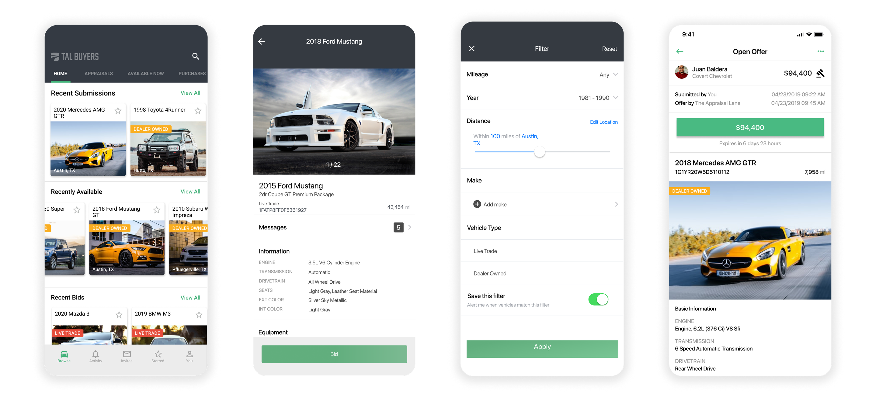 TAL Buyers Network inventory browsing and vehicle detail screens.